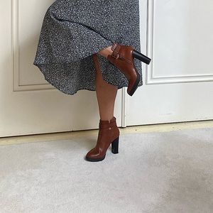 Brown heeled booties